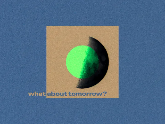 A composite image of the moon. The moon is enclosed in a box. Inside of the box is a yellow circle. These shapes only change the colors of the photo and do no block it out.