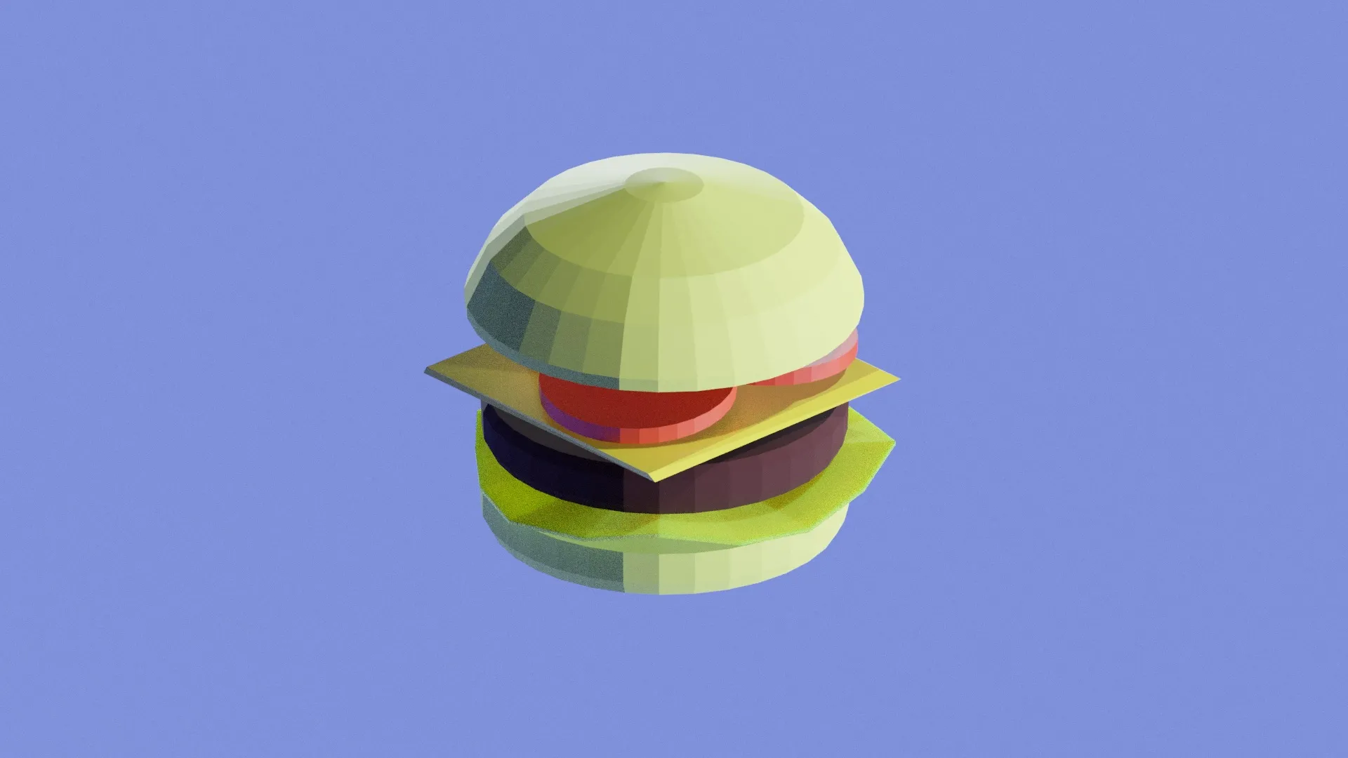 A burger rendered in a high tech way using cutting edge 3d rendering software. It's so good you think it's real. Okay, it is real. Sike! 3D!