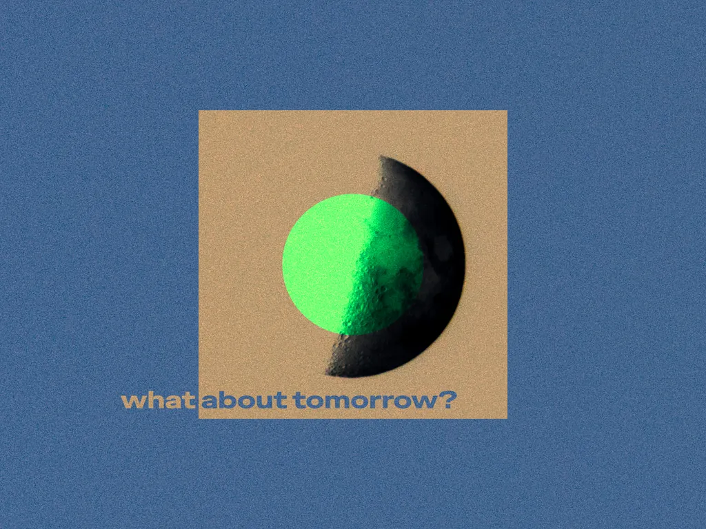 A composite image of the moon. The moon is enclosed in a box. Inside of the box is a yellow circle. These shapes only change the colors of the photo and do no block it out.